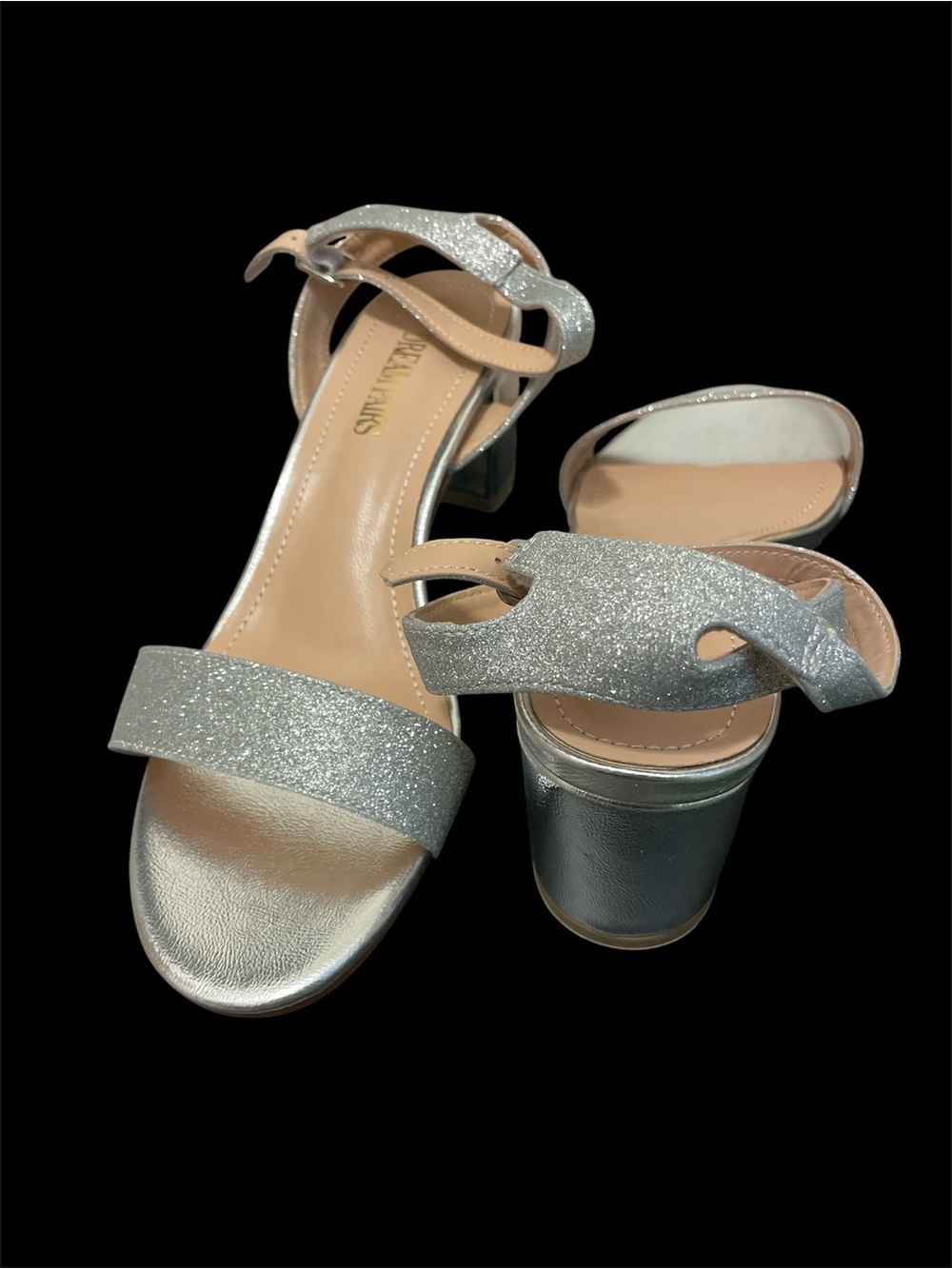 New Dream Pairs Women’s Dressy Silver Glitter Chunk Heel Sandals - Sz 8.5